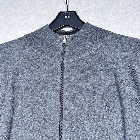 Ralph Lauren Sweatshirt Mens Size XXL Gray Full Zip Jacket Long Sleeve Logo - Picture 2 of 11